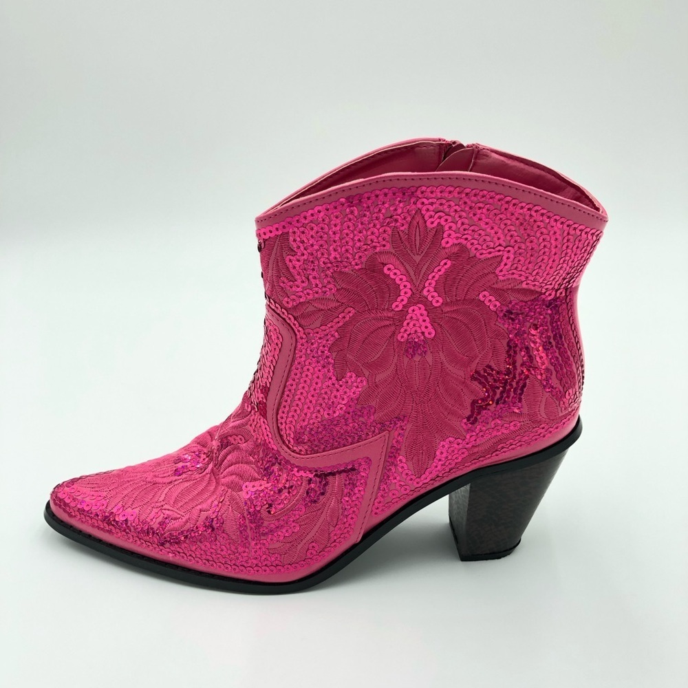 Helen’s Heart Fuschia Short Bling & Embroidered Boots Size 10 - Picture 7 of 16